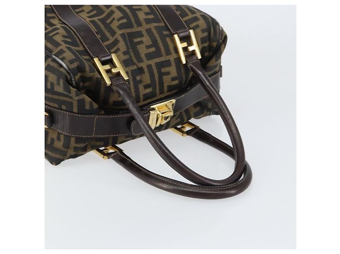 Borsa a mano in tela Zucca FENDI nera marrone oro Auth 155701 Nero D'oro - vista 8