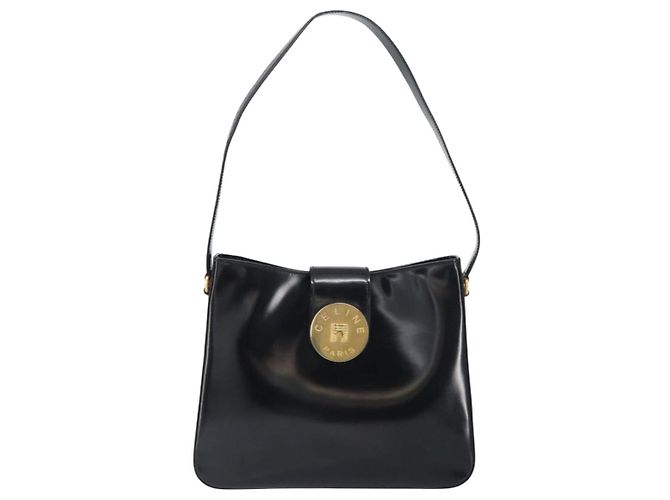 Céline Borsa a Spalla CELINE Smalto Nero Oro Auth ep12376 D'oro - vista 2