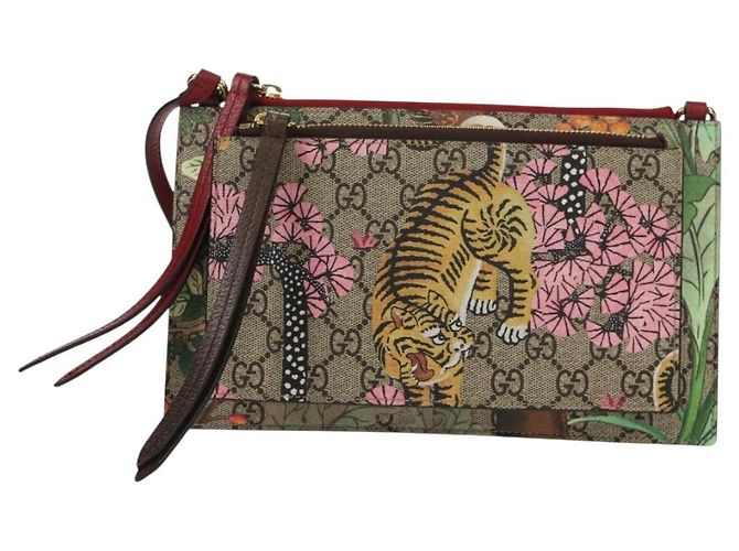 Gucci Borsa a fiori GG Supreme Bengal Tiger in PVC beige e oro 454111 Auth 154913SAM D'oro - vista 2