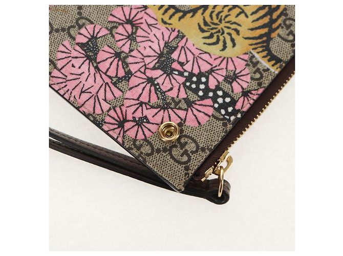 Gucci Borsa a fiori GG Supreme Bengal Tiger in PVC beige e oro 454111 Auth 154913SAM D'oro - vista 26