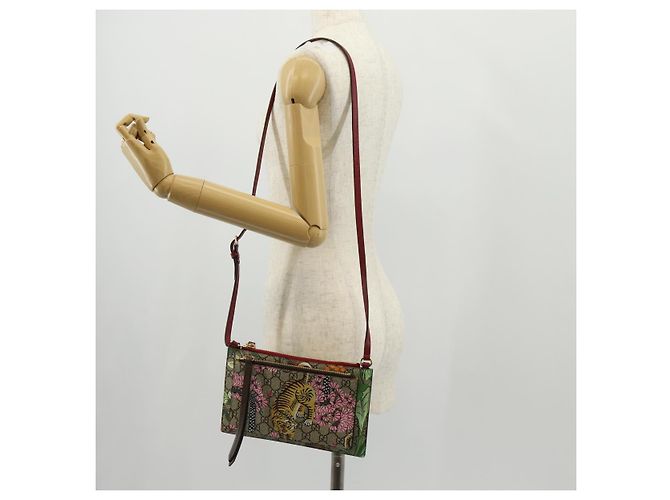Gucci Borsa a fiori GG Supreme Bengal Tiger in PVC beige e oro 454111 Auth 154913SAM D'oro - vista 27