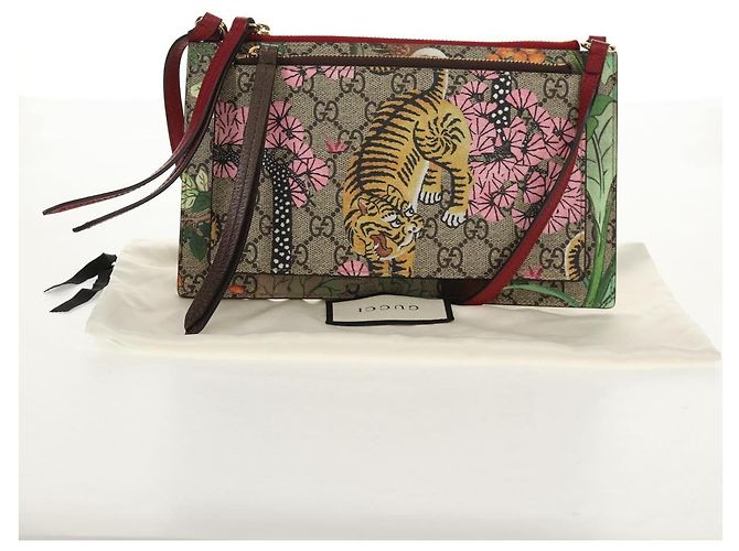 Gucci Borsa a fiori GG Supreme Bengal Tiger in PVC beige e oro 454111 Auth 154913SAM D'oro - vista 28
