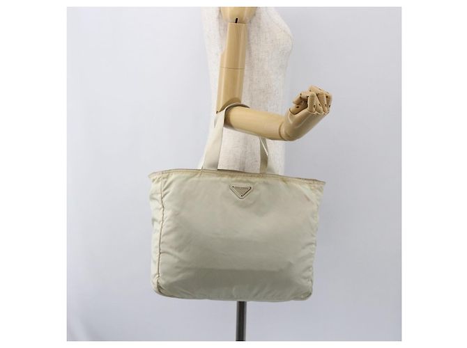 Borsa Tote PRADA Nylon Beige Argento Auth bs31362 - vista 24
