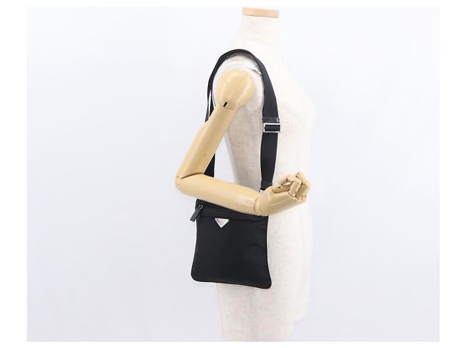 Sac à épaule PRADA en nylon noir argent authentique 151729 Argenté - vue 23