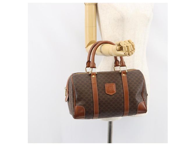 Céline Bolsa de mão em lona Macadam CELINE em couro PVC marrom e dourado Auth ka572 - vista 23
