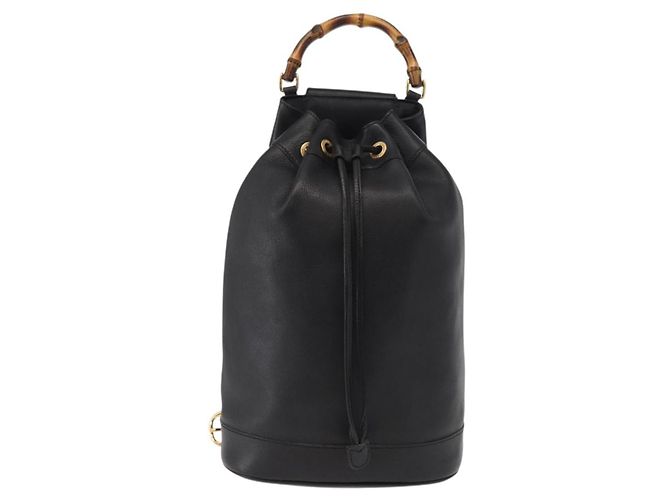 Borsa a corpo in pelle Gucci Bamboo nera e oro 003 2113 0036 Auth ka581 Nero D'oro - vista 2