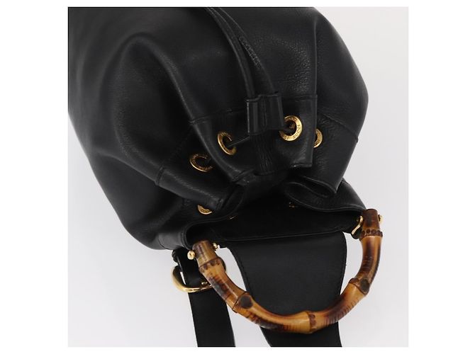 Borsa a corpo in pelle Gucci Bamboo nera e oro 003 2113 0036 Auth ka581 Nero D'oro - vista 6