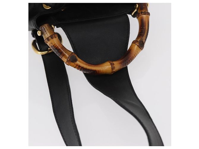 Borsa a corpo in pelle Gucci Bamboo nera e oro 003 2113 0036 Auth ka581 Nero D'oro - vista 7
