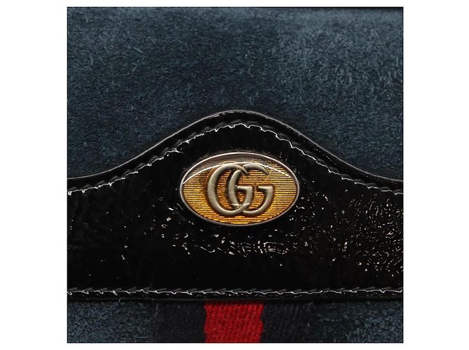 GUCCI Marsupio Sherry Line Camoscio Smalto Blu navy oro 519308 Auth mr1606 - vista 15