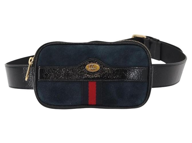 GUCCI Marsupio Sherry Line Camoscio Smalto Blu navy oro 519308 Auth mr1606 - vista 2