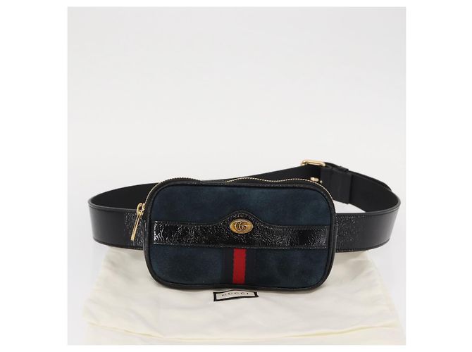 GUCCI Marsupio Sherry Line Camoscio Smalto Blu navy oro 519308 Auth mr1606 - vista 24