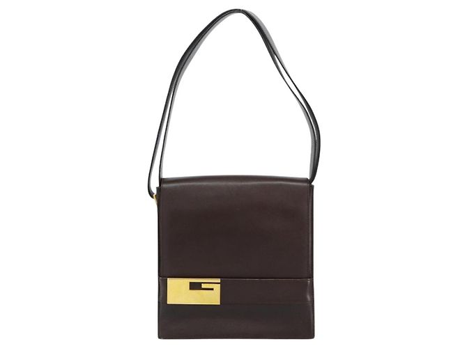 GUCCI Schultertasche aus braunem Leder mit Gold 001 1274 1874 Auth am9820 Golden - Ansicht 2