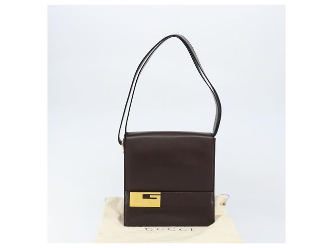 GUCCI Schultertasche aus braunem Leder mit Gold 001 1274 1874 Auth am9820 Golden - Ansicht 24