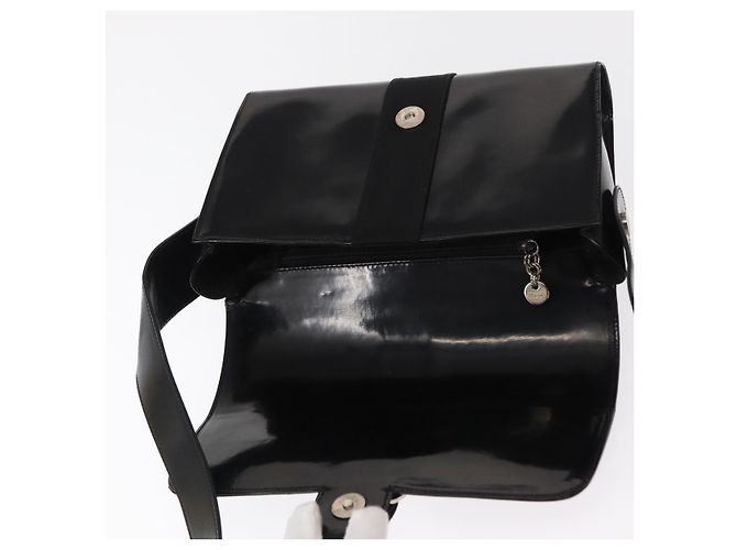Borsa a Spalla Vala in Nylon Smaltato Nero e Argento di Salvatore Ferragamo Auth bs31354 - vista 15