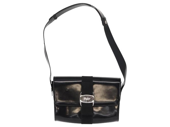 Borsa a Spalla Vala in Nylon Smaltato Nero e Argento di Salvatore Ferragamo Auth bs31354 - vista 2