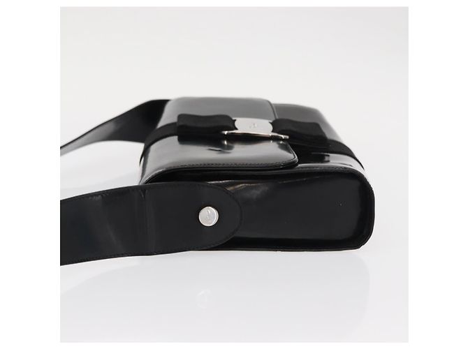 Borsa a Spalla Vala in Nylon Smaltato Nero e Argento di Salvatore Ferragamo Auth bs31354 - vista 5