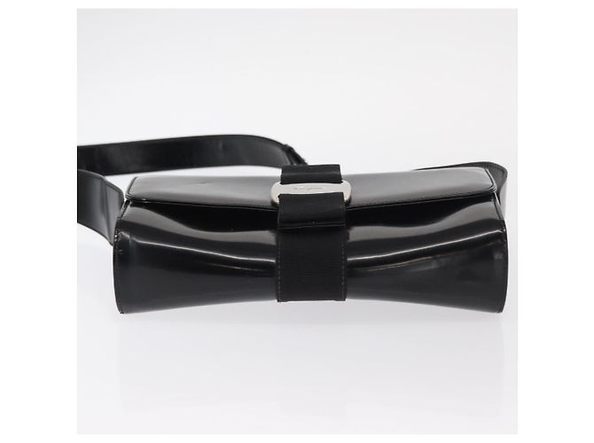 Borsa a Spalla Vala in Nylon Smaltato Nero e Argento di Salvatore Ferragamo Auth bs31354 - vista 9