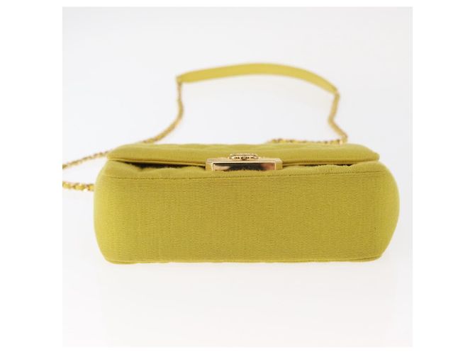 CHANEL Borsa a Spalla Matelassé con Catena Cotone Giallo Oro CC Auth 156510V D'oro - vista 10