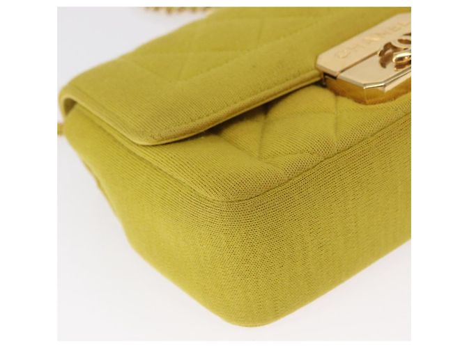 CHANEL Borsa a Spalla Matelassé con Catena Cotone Giallo Oro CC Auth 156510V D'oro - vista 11