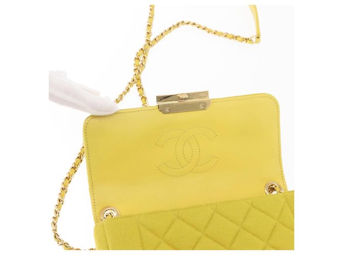 CHANEL Borsa a Spalla Matelassé con Catena Cotone Giallo Oro CC Auth 156510V D'oro - vista 16