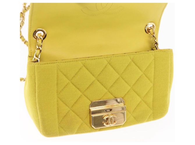 CHANEL Borsa a Spalla Matelassé con Catena Cotone Giallo Oro CC Auth 156510V D'oro - vista 17
