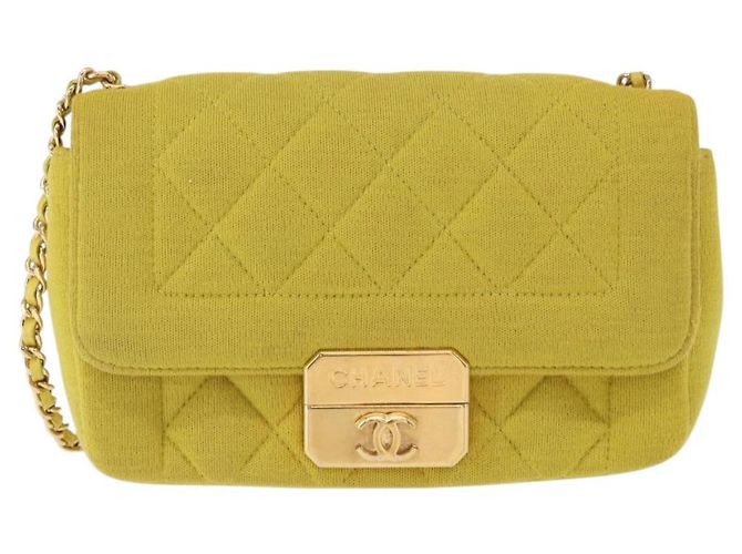 CHANEL Borsa a Spalla Matelassé con Catena Cotone Giallo Oro CC Auth 156510V D'oro - vista 2