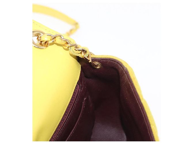 CHANEL Borsa a Spalla Matelassé con Catena Cotone Giallo Oro CC Auth 156510V D'oro - vista 20
