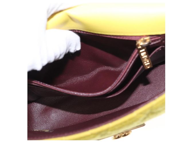 CHANEL Borsa a Spalla Matelassé con Catena Cotone Giallo Oro CC Auth 156510V D'oro - vista 23