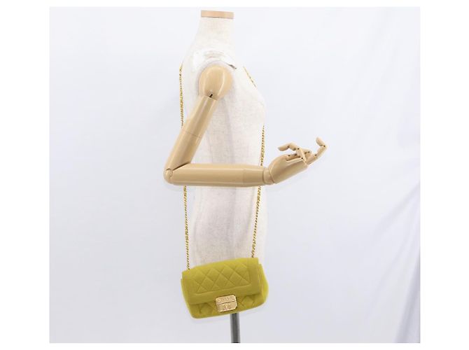 CHANEL Borsa a Spalla Matelassé con Catena Cotone Giallo Oro CC Auth 156510V D'oro - vista 25