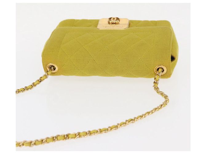 CHANEL Borsa a Spalla Matelassé con Catena Cotone Giallo Oro CC Auth 156510V D'oro - vista 7
