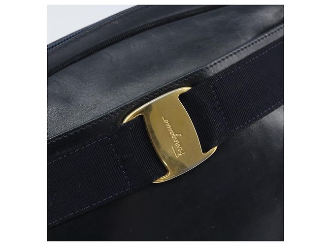 Borsa a Spalla Salvatore Ferragamo Vala in Pelle Blu Navy Oro Auth BA8220 D'oro - vista 14