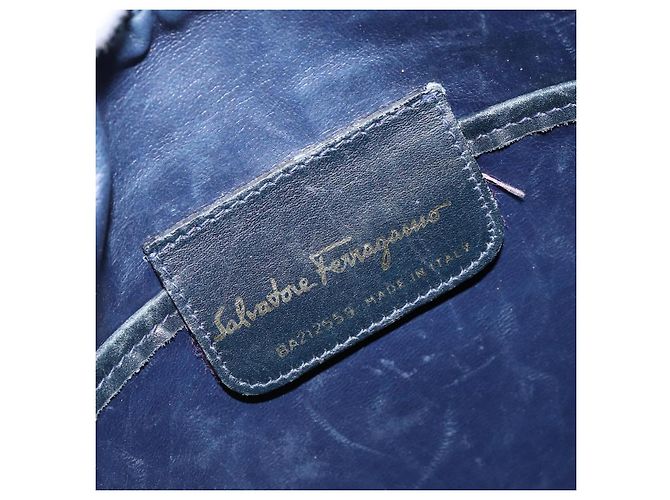 Borsa a Spalla Salvatore Ferragamo Vala in Pelle Blu Navy Oro Auth BA8220 D'oro - vista 16