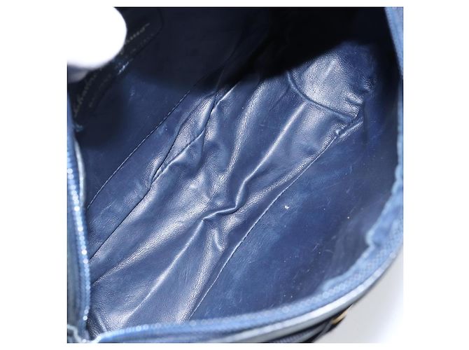 Borsa a Spalla Salvatore Ferragamo Vala in Pelle Blu Navy Oro Auth BA8220 D'oro - vista 17