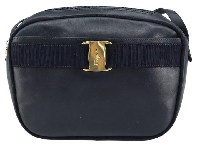 Borsa a Spalla Salvatore Ferragamo Vala in Pelle Blu Navy Oro Auth BA8220 D'oro - vista 2