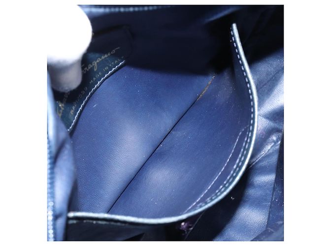 Borsa a Spalla Salvatore Ferragamo Vala in Pelle Blu Navy Oro Auth BA8220 D'oro - vista 20