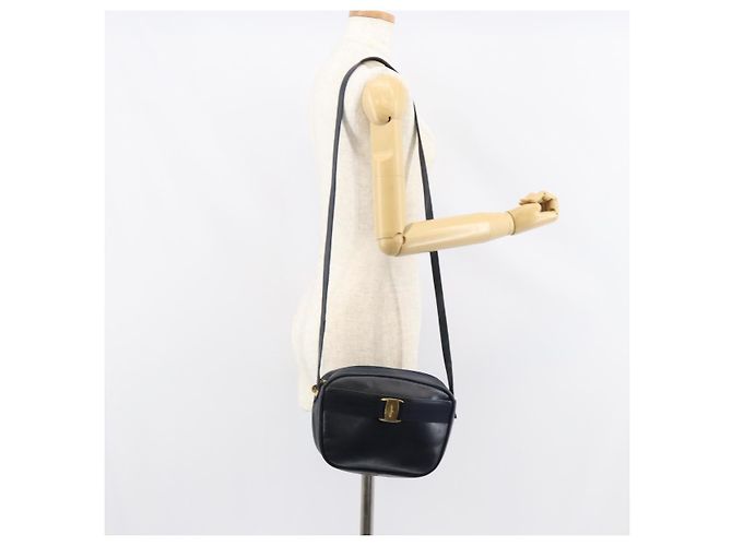 Borsa a Spalla Salvatore Ferragamo Vala in Pelle Blu Navy Oro Auth BA8220 D'oro - vista 22