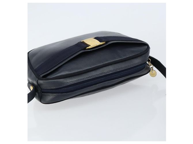 Borsa a Spalla Salvatore Ferragamo Vala in Pelle Blu Navy Oro Auth BA8220 D'oro - vista 6