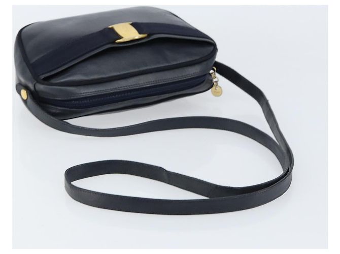 Borsa a Spalla Salvatore Ferragamo Vala in Pelle Blu Navy Oro Auth BA8220 D'oro - vista 7
