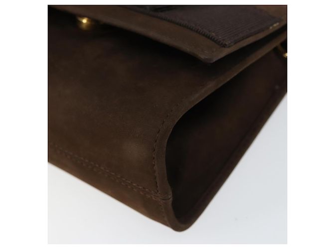 Borsa a Spalla Vala Chain in Camoscio Marrone Oro Auth BA8244 di Salvatore Ferragamo - vista 10