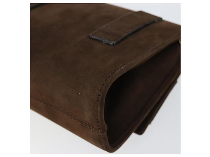 Borsa a Spalla Vala Chain in Camoscio Marrone Oro Auth BA8244 di Salvatore Ferragamo - vista 12