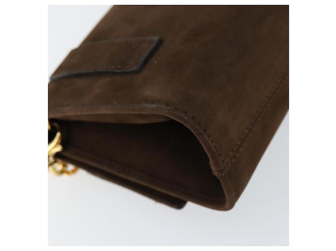 Borsa a Spalla Vala Chain in Camoscio Marrone Oro Auth BA8244 di Salvatore Ferragamo - vista 13