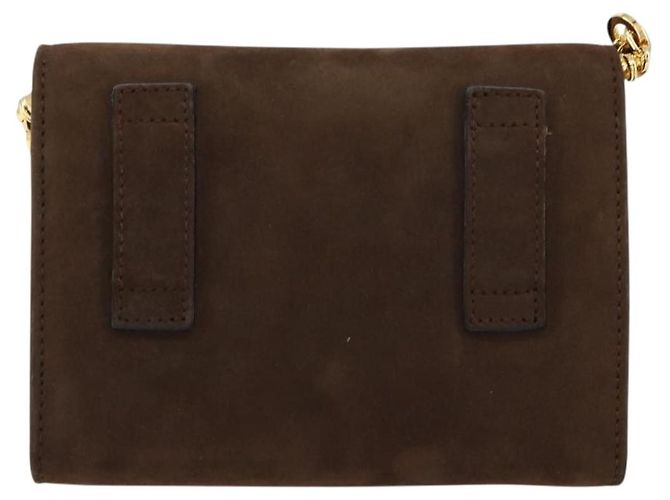 Borsa a Spalla Vala Chain in Camoscio Marrone Oro Auth BA8244 di Salvatore Ferragamo - vista 3