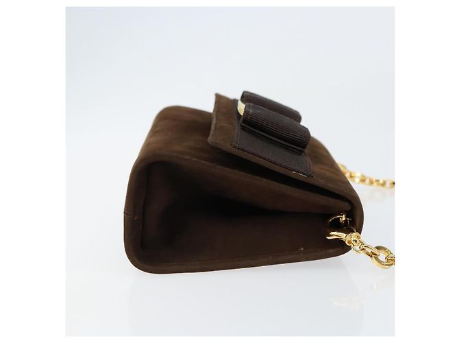 Borsa a Spalla Vala Chain in Camoscio Marrone Oro Auth BA8244 di Salvatore Ferragamo - vista 4
