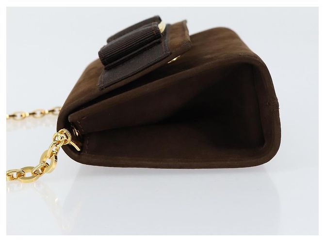 Borsa a Spalla Vala Chain in Camoscio Marrone Oro Auth BA8244 di Salvatore Ferragamo - vista 5