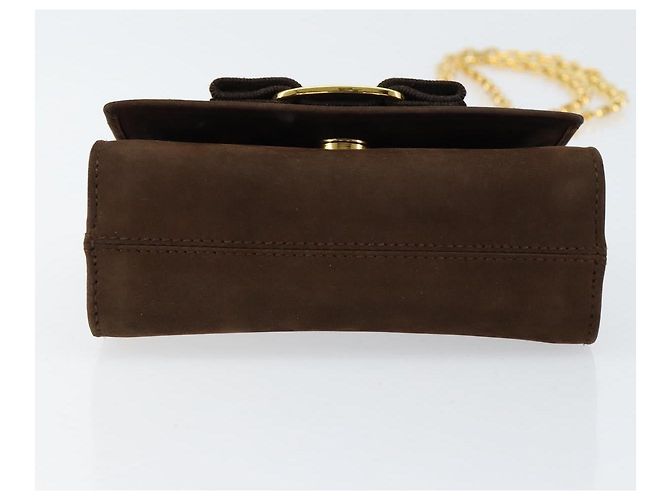 Borsa a Spalla Vala Chain in Camoscio Marrone Oro Auth BA8244 di Salvatore Ferragamo - vista 9