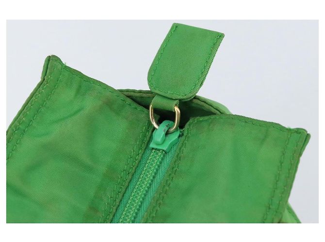 Borsa Tote PRADA Nylon Verde Oro Auth 153035 D'oro - vista 15