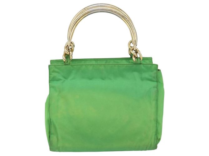 Borsa Tote PRADA Nylon Verde Oro Auth 153035 D'oro - vista 3
