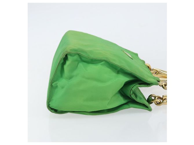 Borsa Tote PRADA Nylon Verde Oro Auth 153035 D'oro - vista 4