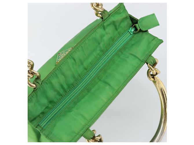 Borsa Tote PRADA Nylon Verde Oro Auth 153035 D'oro - vista 6