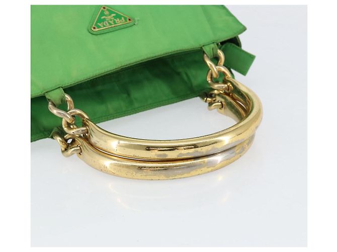 Borsa Tote PRADA Nylon Verde Oro Auth 153035 D'oro - vista 7
